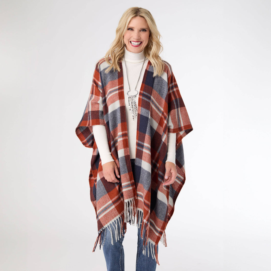 Brindisi Plaid Wrap: Rust/Navy / One Size