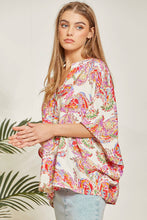 Load image into Gallery viewer, Floral Print Poncho-Like Tunic Top: Multi-Colored-SALE
