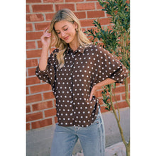 Load image into Gallery viewer, BiBi - POLKA DOT PRINTED WOVEN DOLMAN BLOUSE TOP: DK MOCHA/IVORY / L
