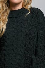 Load image into Gallery viewer, Pol Clothing - Mock Neck Balloon Sleeve Cable Knit Pullover Sweater : Black
