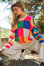 Load image into Gallery viewer, PLUS LIGHT WEIGHT CHECKERBOARD PULLOVER SWEATER: NEON MULTI
