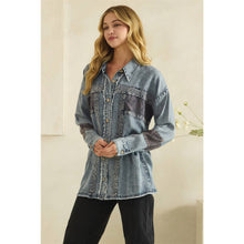 Load image into Gallery viewer, ZIP FRONT PIECED EYELET BUTTON DOWN SHIRT: WASHED BLUE
