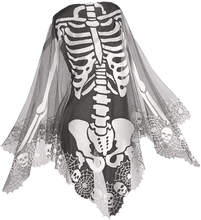 Load image into Gallery viewer, Skeleton 60x60 Pewter Lace Halloween Poncho Costume
