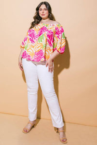 PLUS A printed woven top - FUCHSIA ORANGE / Plus Size