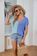 Load image into Gallery viewer, V Neck Loose Short Sleeve Sweater: CORAL
