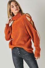 Load image into Gallery viewer, SOLID TURTLE NECK CUTOUT LONG SLEEVE SWEATER: Cream SALE

