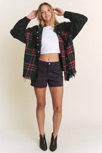 Load image into Gallery viewer, FRAYED CORDUROY/PLAID COLORBLOCK COLLARED JACKET: Red
