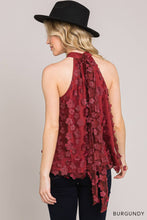Load image into Gallery viewer, BURGUNDY Halter top with cut flowers
