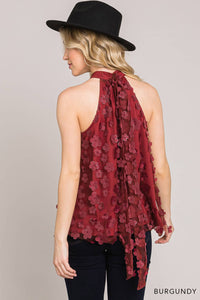 BURGUNDY Halter top with cut flowers