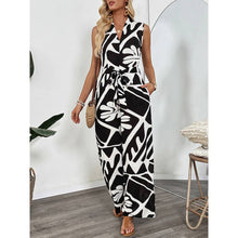 Load image into Gallery viewer, Summer Sleeveless Leaf Print Jumpsuit : Black / White
