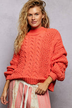 Load image into Gallery viewer, Mock Neck Balloon Sleeve Cable Knit Pullover Sweater : ORANGE
