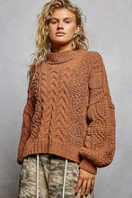 Load image into Gallery viewer, Mock Neck Balloon Sleeve Cable Knit Pullover Sweater : ORANGE
