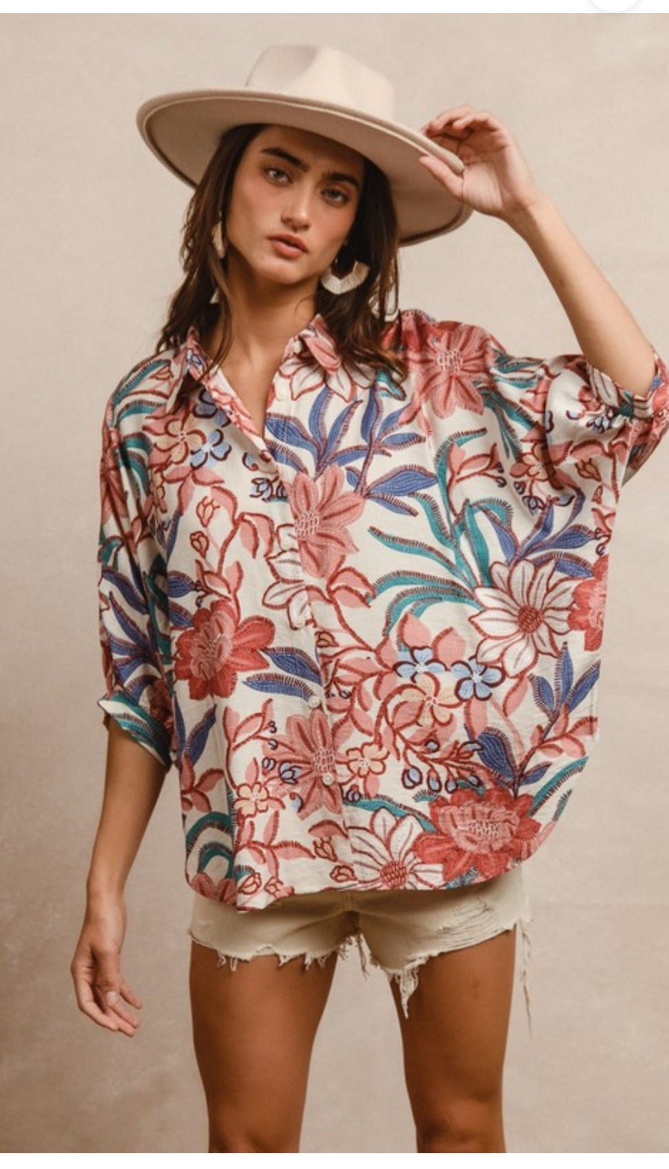 Floral print oversized short sleeve top