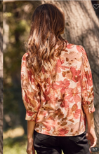 Load image into Gallery viewer, Crinkled Floral blouse with ruffle collar in rust
