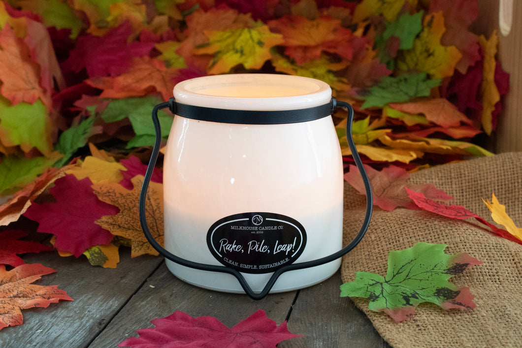 Rake, Pile, Leap candle scent in 1.5oz tin sample