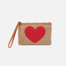 Load image into Gallery viewer, Straw Heart Pouch wristlet with heart

