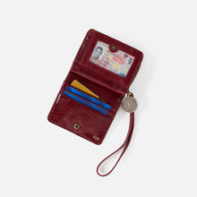 Load image into Gallery viewer, Coin wristlet wallet in Aniline Garnet Gloss
