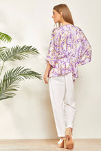 Load image into Gallery viewer, Paisley Print Satin Pleated Blouse: Lilac-SALE
