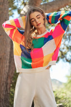 Load image into Gallery viewer, PLUS LIGHT WEIGHT CHECKERBOARD PULLOVER SWEATER: Beige Multi
