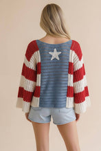Load image into Gallery viewer, Haptics - Plus Long Sleeve Star and Stripe Crochet Sweater: Red/White/Blue / 1X
