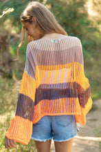 Load image into Gallery viewer, STRIPED WIDE OPENING SLEEVE PULLOVER COVER UP TOP: Beige Multi-SALE
