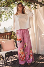 Load image into Gallery viewer, Oddi - Plus Denim-look Sublimation Printed Wide Leg Pants: FLOWER BLUE / 1XL
