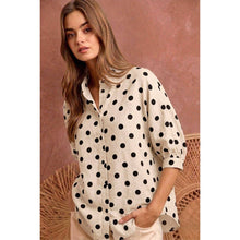 Load image into Gallery viewer, POLKA DOT PRINTED WOVEN DOLMAN BLOUSE TOP: DK MOCHA/IVORY / S
