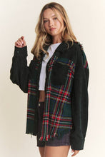Load image into Gallery viewer, FRAYED CORDUROY/PLAID COLORBLOCK COLLARED JACKET: Red
