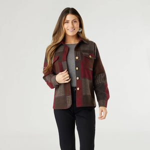 Maura Colorblock Shacket: Burgundy/Brown