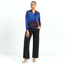 Load image into Gallery viewer, Long Sleeve Crossover Faux Wrap Top: PURPLE MULTI
