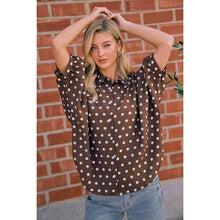 Load image into Gallery viewer, BiBi - POLKA DOT PRINTED WOVEN DOLMAN BLOUSE TOP: DK MOCHA/IVORY / XL
