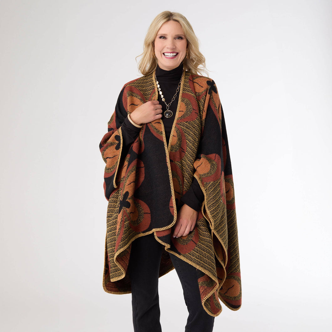 Canna Reversible Whipstitch Wrap - Fall: Nutmeg/Black
