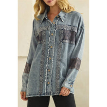 Load image into Gallery viewer, ZIP FRONT PIECED EYELET BUTTON DOWN SHIRT: WASHED BLUE
