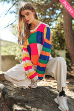 Load image into Gallery viewer, PLUS LIGHT WEIGHT CHECKERBOARD PULLOVER SWEATER: NEON MULTI
