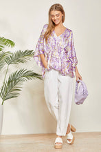 Load image into Gallery viewer, Paisley Print Satin Pleated Blouse: Lilac-SALE
