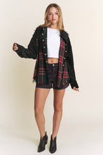 Load image into Gallery viewer, FRAYED CORDUROY/PLAID COLORBLOCK COLLARED JACKET: Red
