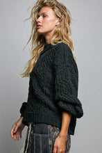 Load image into Gallery viewer, Pol Clothing - Mock Neck Balloon Sleeve Cable Knit Pullover Sweater : Black
