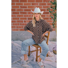 Load image into Gallery viewer, POLKA DOT PRINTED WOVEN DOLMAN BLOUSE TOP: DK MOCHA/IVORY / S
