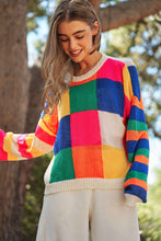 Load image into Gallery viewer, LIGHT WEIGHT CHECKERBOARD PULLOVER SWEATER TOP-neon multi
