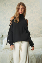 Load image into Gallery viewer, SOLID TURTLE NECK CUTOUT LONG SLEEVE SWEATER: Cream SALE
