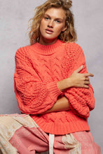 Load image into Gallery viewer, Mock Neck Balloon Sleeve Cable Knit Pullover Sweater : ORANGE
