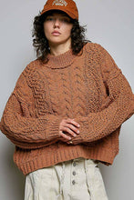 Load image into Gallery viewer, Pol Clothing - Mock Neck Balloon Sleeve Cable Knit Pullover Sweater : Black
