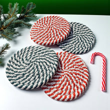 Load image into Gallery viewer, Candy cane  Coasters, Red White Christmas Coaster Set: Red-4pk
