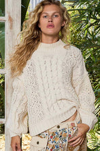 Load image into Gallery viewer, Mock Neck Balloon Sleeve Cable Knit Pullover Sweater : ORANGE
