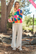 Load image into Gallery viewer, PLUS LIGHT WEIGHT CHECKERBOARD PULLOVER SWEATER: Beige Multi
