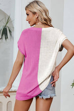 Load image into Gallery viewer, V Neck Loose Short Sleeve Sweater: CORAL
