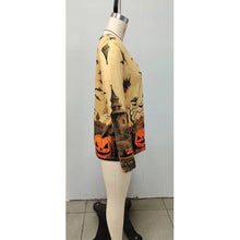 Load image into Gallery viewer, Halloween Print V-Neck Long Sleeve Top
