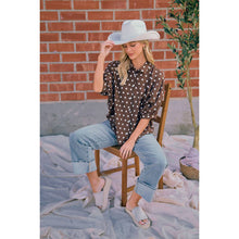 Load image into Gallery viewer, POLKA DOT PRINTED WOVEN DOLMAN BLOUSE TOP: DK MOCHA/IVORY / S
