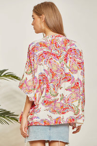 Floral Print Poncho-Like Tunic Top: Multi-Colored-SALE