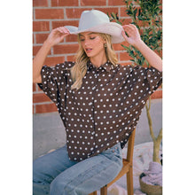 Load image into Gallery viewer, BiBi - POLKA DOT PRINTED WOVEN DOLMAN BLOUSE TOP: DK MOCHA/IVORY / L
